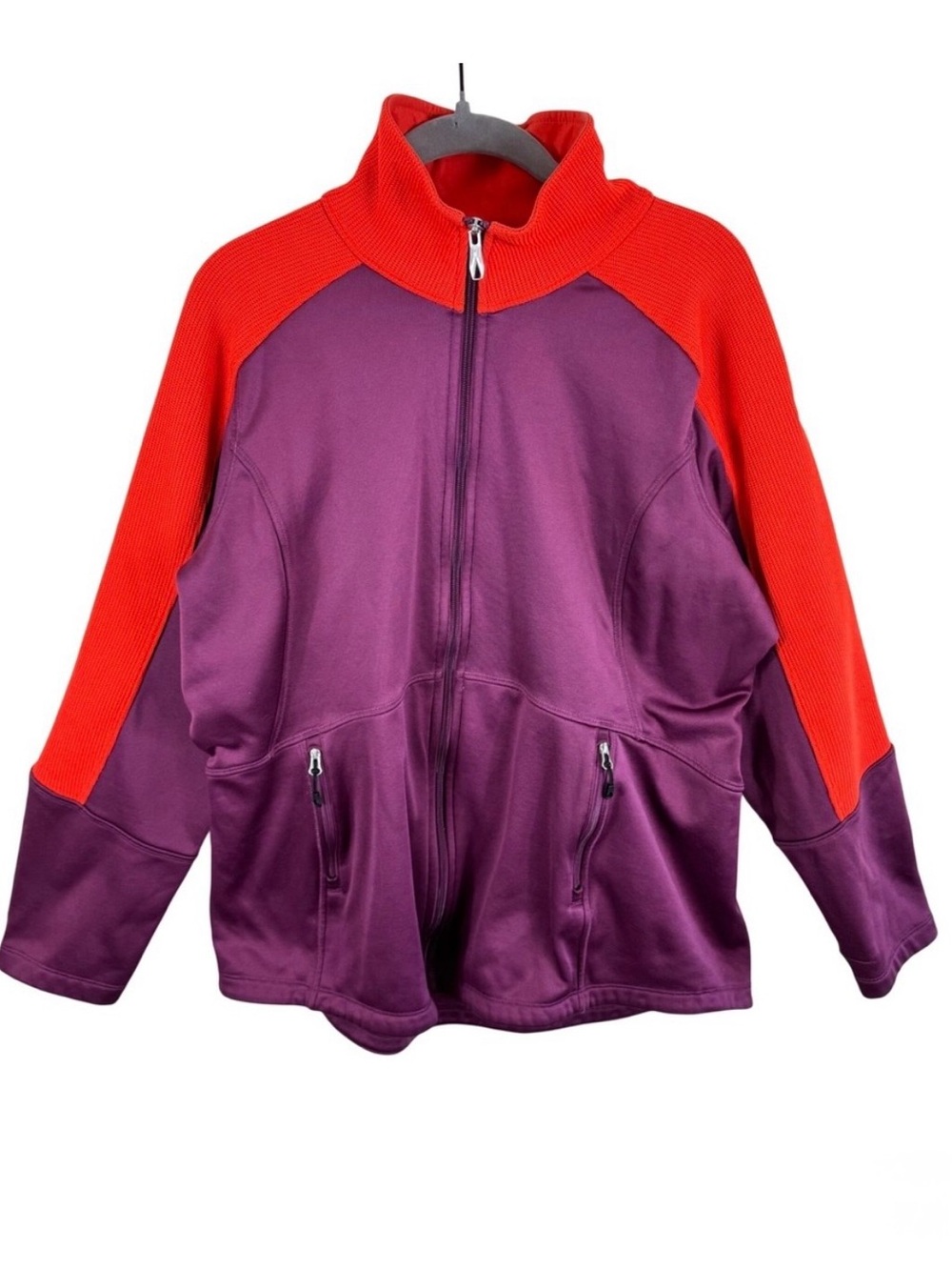 Spyder Womens XL Full Zip Fleece Jacket Purple Orange Colorblock Mock Neck